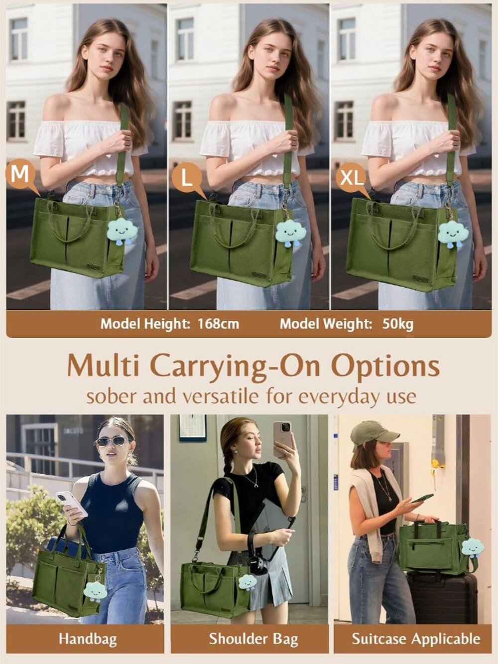 Canvas Tote Bag for Women with Zipper, Work Laptop Purse with Compartments & Lug - Picture 2 of 8